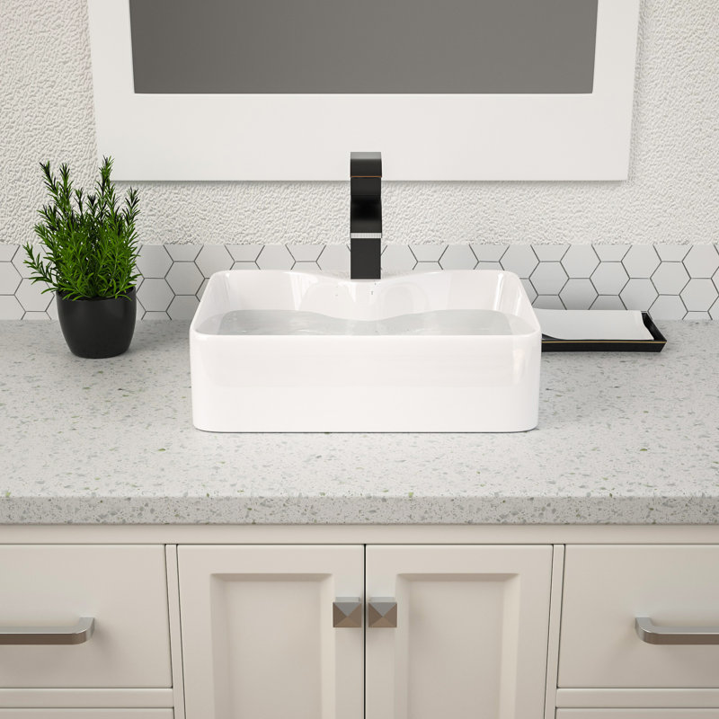 Lordear 15'' White Ceramic Rectangular Vessel Bathroom Sink & Reviews